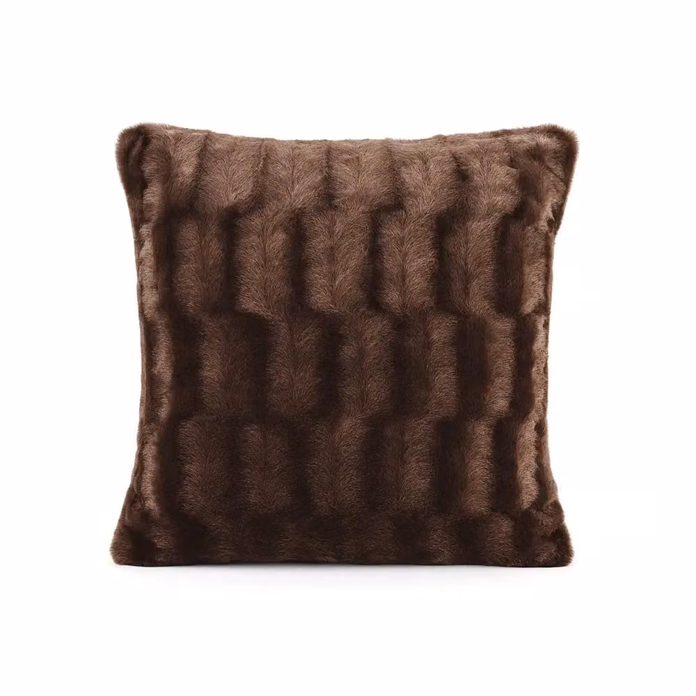 Voltico Arctic Plush Filled Square Cushion in Cream and Brown, 45 x 45 cm – 2
