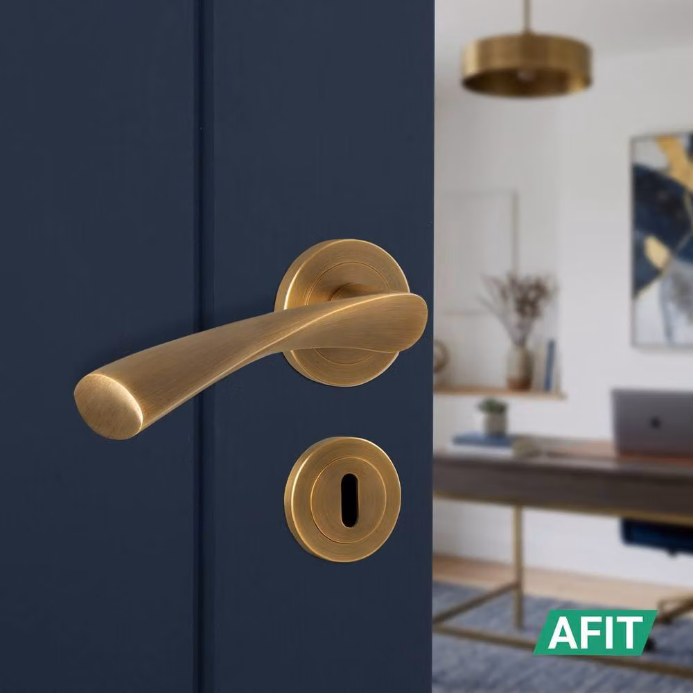 AFIT Antique Brass Door Handle Rose, Sash Lock and Hinges Set in Bronze, 2 Pack – 5