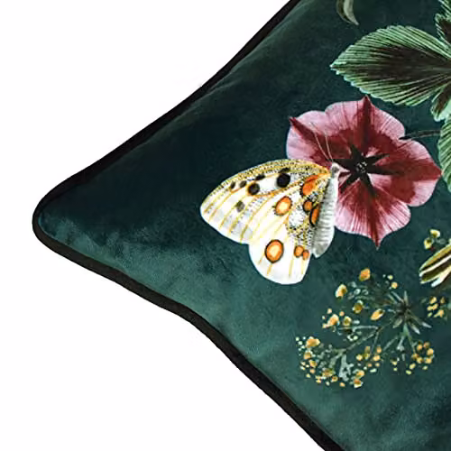 Evans Lichfield Midnight Garden Birds Printed Velvet Cushion in Blue and Green, 43 x 43 cm – 4