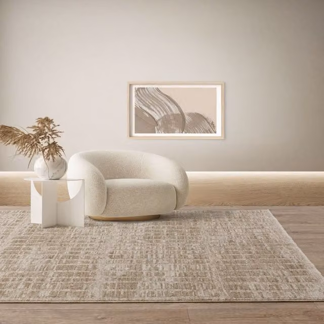 The Rug Shop UK Modern Abstract Machine Woven Area Rug in Sand and Beige, W: 200 cm, L: 300 cm