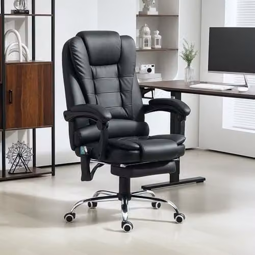 Vinsetto Black PU Leather Executive Office Chair with 6-Point Massage, Back Heat, Footrest and Reclining Function – 2