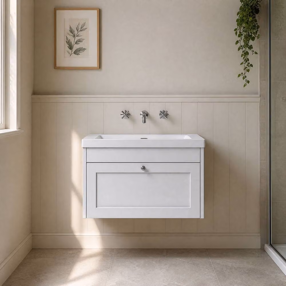 Balterley Wall Hung Single Drawer Vanity Unit with Basin, White, W/D/H: 80.0 x 45.0 x 43.1 cm – 2
