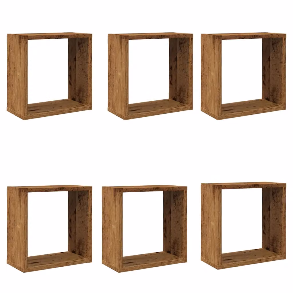 Berkfield Home Set of 6 Wall Mounted Cube Shelves in Brown Old Wood, W/D/H: 30 x 15 x 30 cm – 2