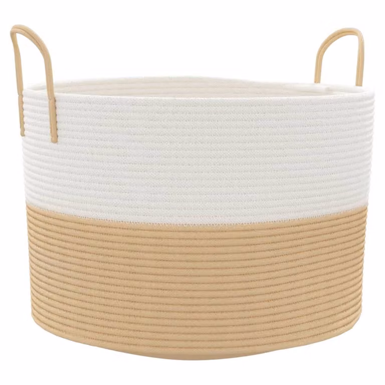 Berkfield Cotton Storage Basket in Beige and White, W: 51 cm, D: 33 cm