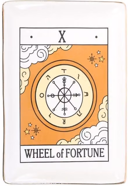 Something Different The Wheel Of Fortune Tarot Vintage Ceramic Trinket Dish in White, Orange and Gold