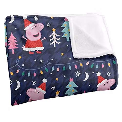 Hasbro Peppa Pig Santa Peppa Pattern Super Soft Microfibre Fleece Blanket, White/Multicolour, W: 152 cm, D: 127 cm – 2