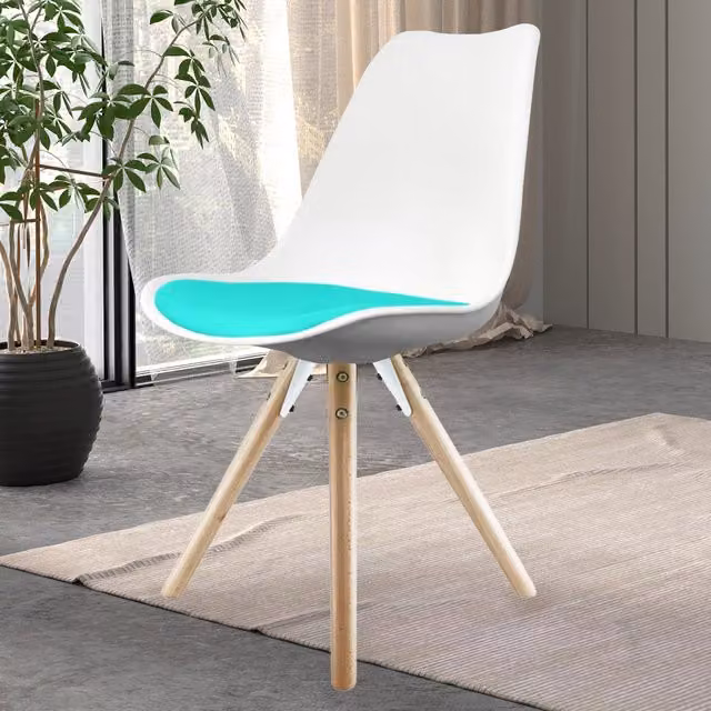 Fusion Living Modern Blue and Turquoise Plastic and Wood Dining Chair