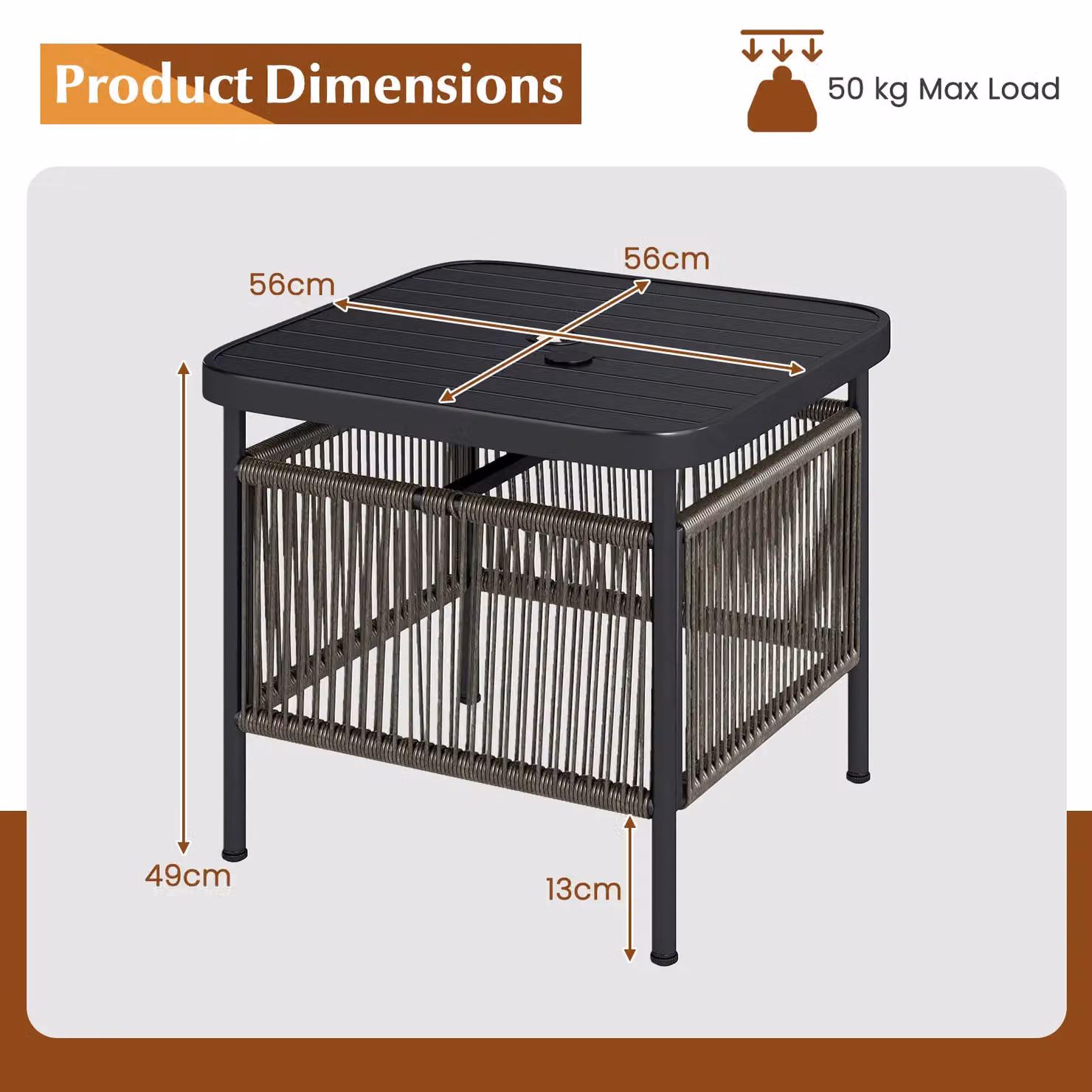 Gymax Outdoor Square PE Rattan Side Table in Dark Grey with 5cm Umbrella Hole – 2