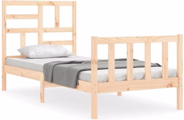Berkfield Home Solid Wood Bed Frame with Headboard in Natural Pine, W/D/H: 90 x 200 cm