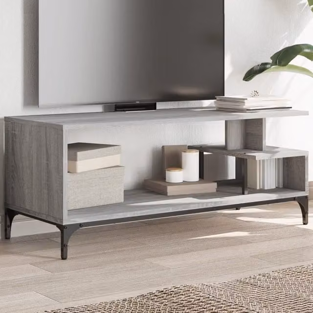 Berkfield Home Grey Sonoma TV Cabinet in Engineered Wood and Metal, W/D/H: 102 x 40 x 41 cm