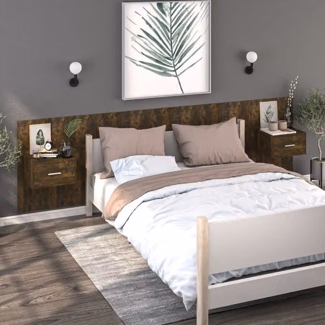 Berkfield Home Set of 2 Wall-mounted Bedside Cabinets in Smoked Oak, Brown – 1