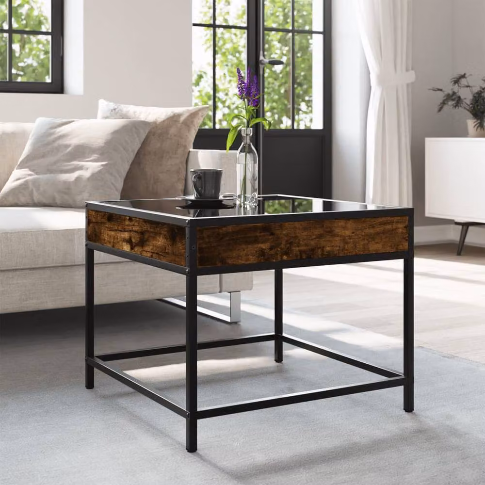 Berkfield Home Infinity LED Decorative Coffee Table in Smoked Oak and Brown, W/D/H: 50 x 50 x 41 cm – 2