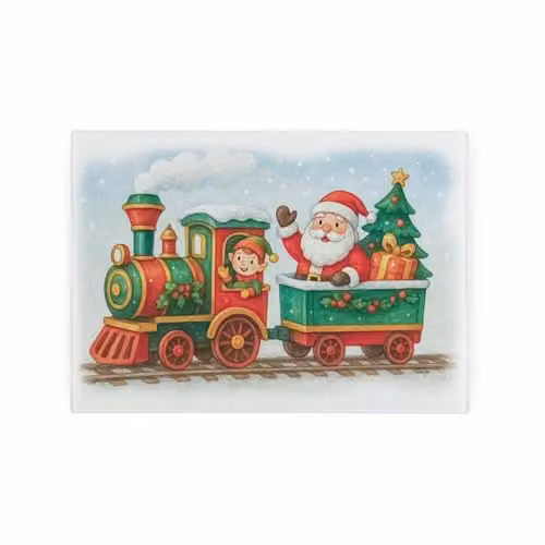 Purely Home Santa's Toy Train Glass Worktop Saver, Multicolour, W: 28.5 cm x D: 20 cm