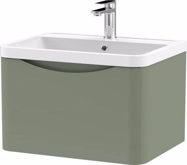 Balterley Wall Hung 1 Drawer Bathroom Vanity Unit and Basin in Satin Green