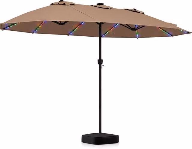 COSTWAY Brown Polyester Outdoor Patio Umbrella with Parasol Base