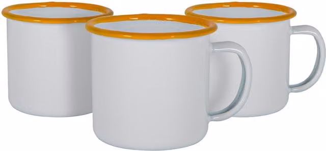 Argon Tableware Pack of 12 White Enamel Espresso Cups, 130ml, Yellow
