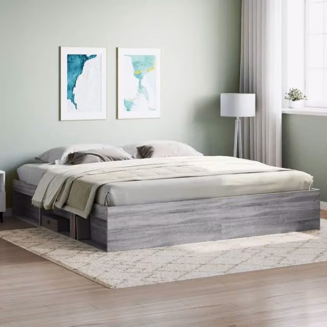Berkfield Home Grey Sonoma Bed Frame with Side Compartments, W/D/H: 200 x 200 cm