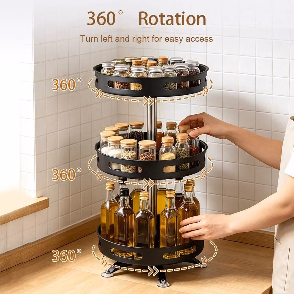 EONLION 3 Tier Rotating Metal Spice Rack in Black – 4
