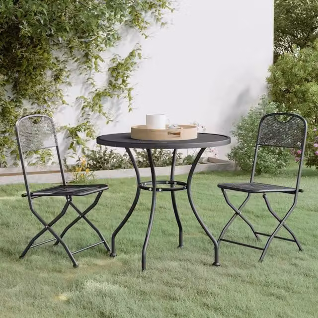 Berkfield Home 3 Piece Garden Dining Set in Black Anthracite Matt Metal Mesh