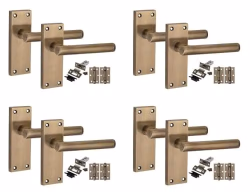Golden Grace Victorian T-Bar Door Handle Set with Long Backplate in Antique Brass and Bronze, 4 Pairs