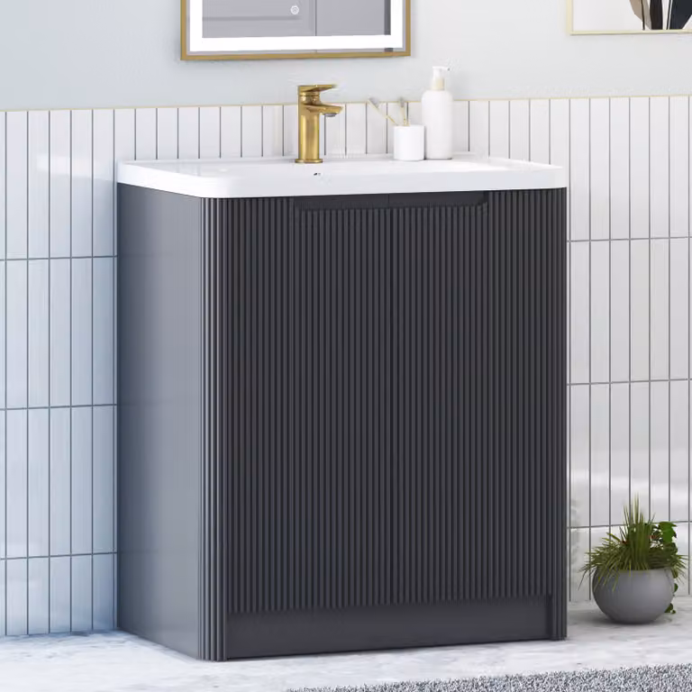 Royal Bathrooms Avenza Matt Obsidian Black 2 Door Freestanding Floor Standing Bathroom Vanity Unit with Ceramic Basin