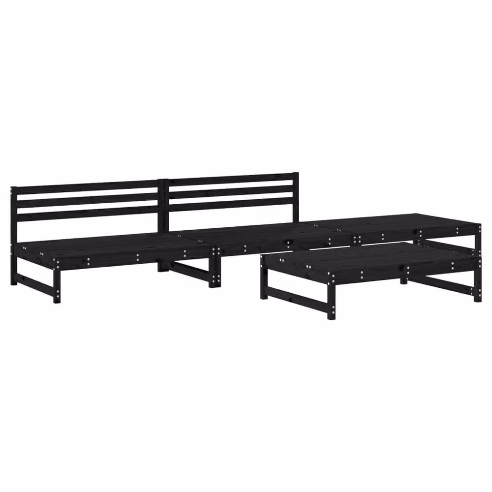 Berkfield Home Beautiful 4 Piece Black Solid Pine Wood Garden Lounge Set