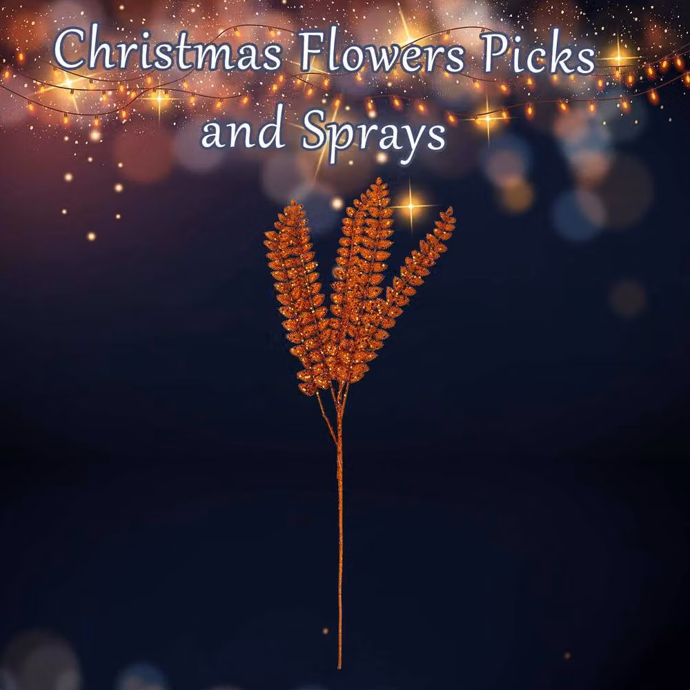 VFM e-Store Christmas Long Stem with Glitter Decoration, Orange, H 80 cm x W 27 cm – 2