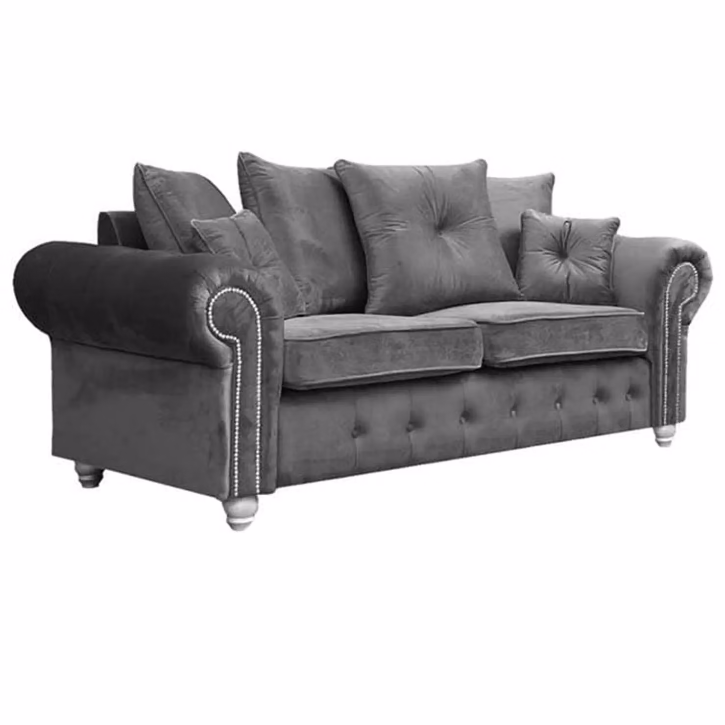 Furnishings For Less UK Zoey Grey Plush Velvet Chesterfield Sofa Suite with 3 Seater and 2 Seater Sofas – 2