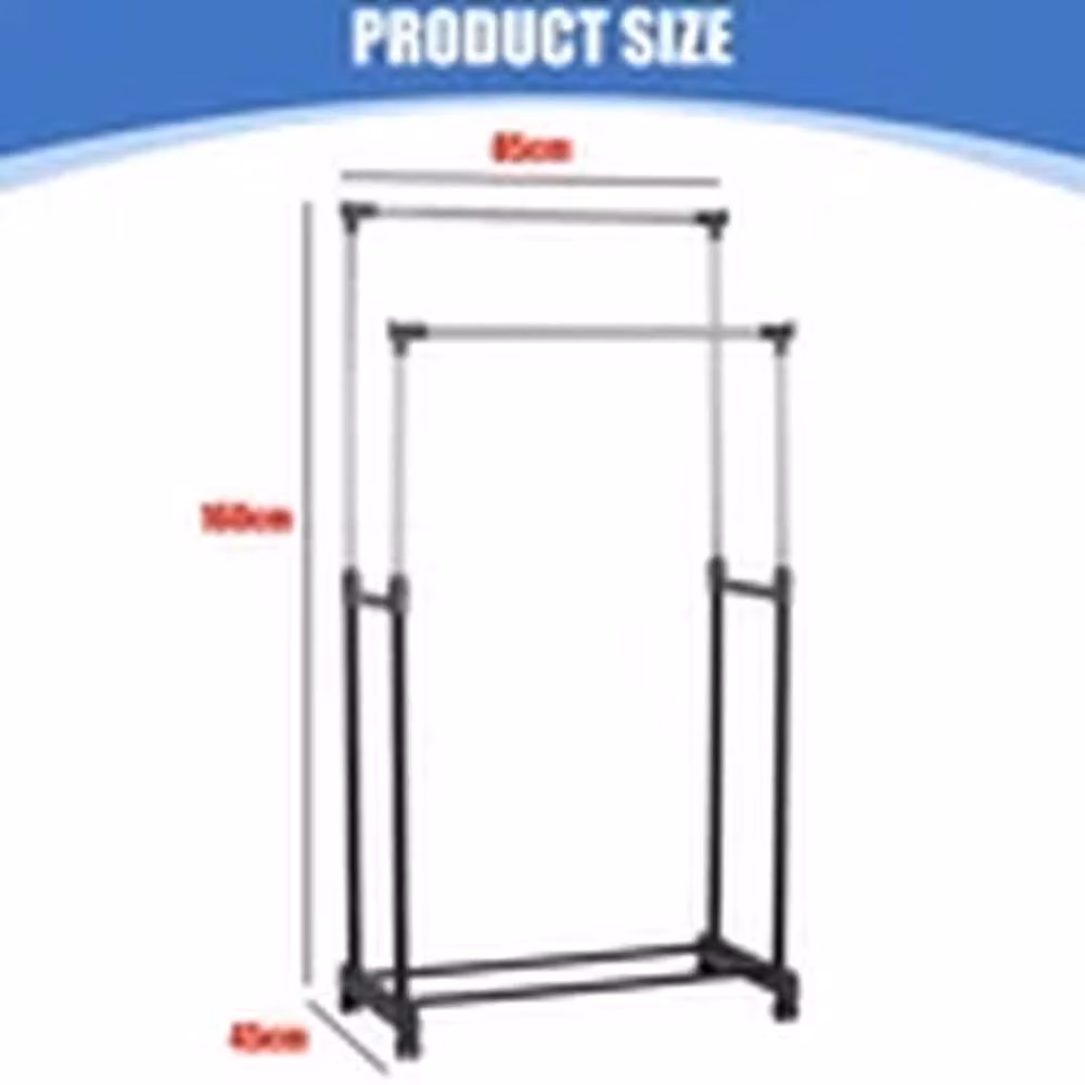 EONLION Adjustable Mobile Clothes Hanging Rail Garment Rack on Wheels in Black – 2