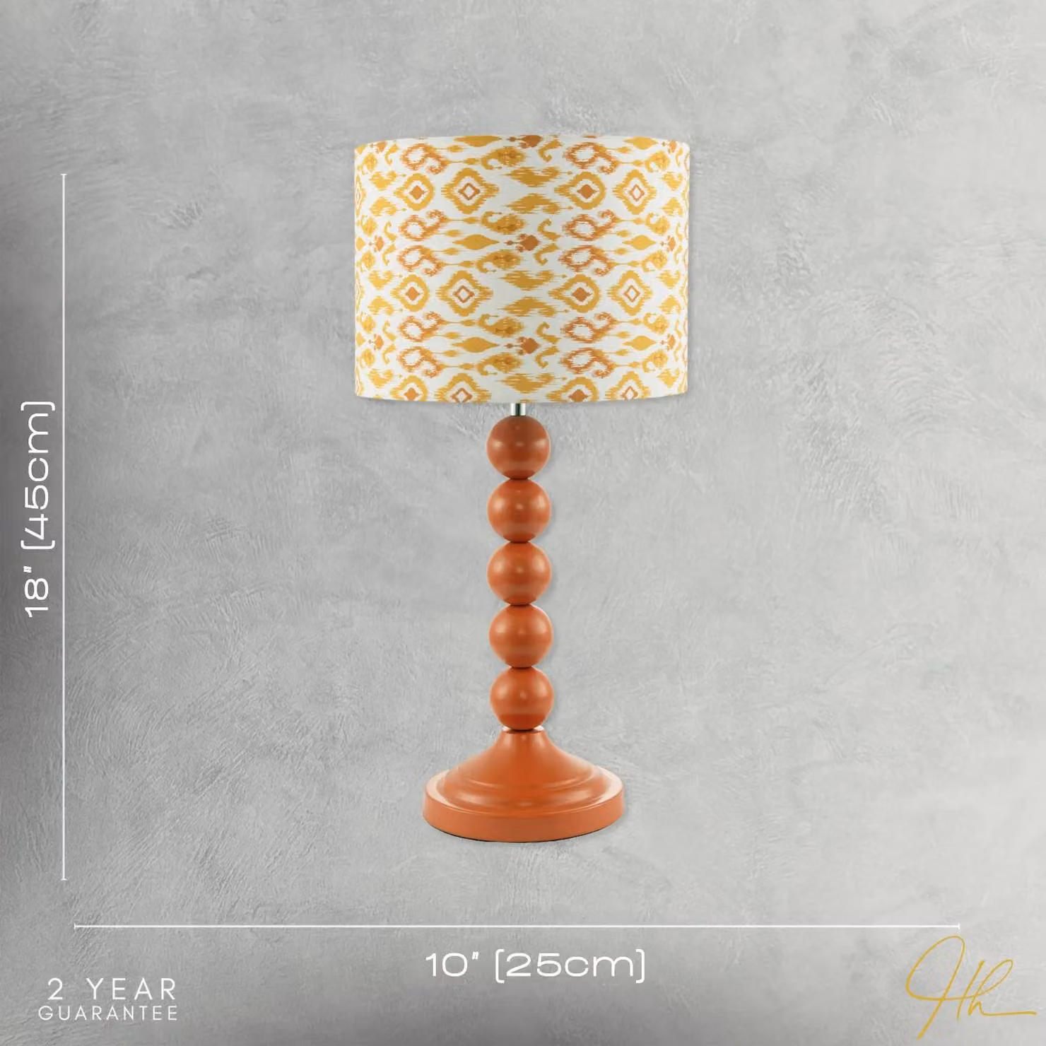 Happy Homewares Chic Table Lamp with Orange and White Fabric Shade and Ceramic Base – 3