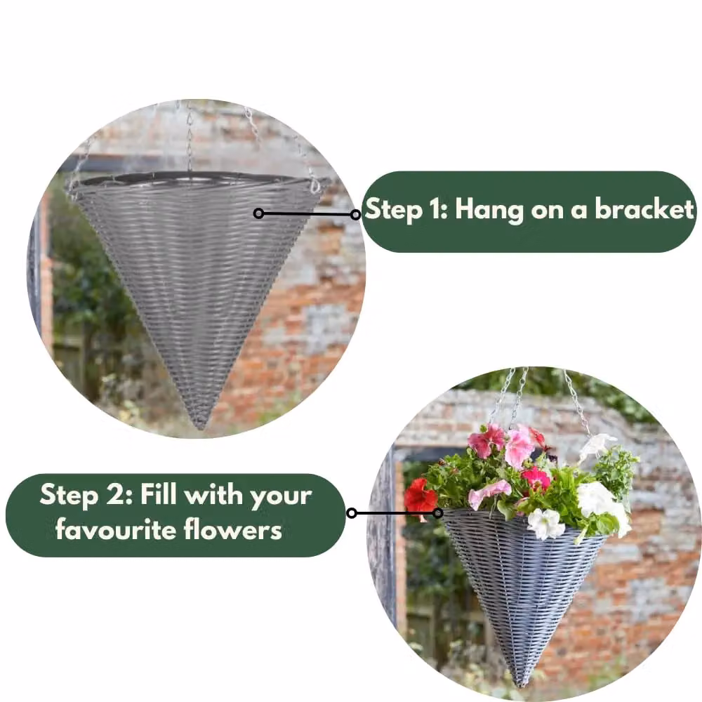 Marco Paul Grey Rattan Effect Hanging Flower Basket Planter – 5