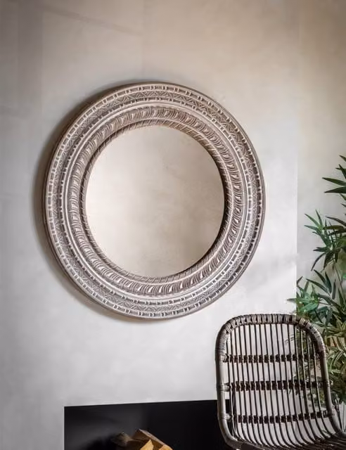 Gallery Direct Kota Large Round Wooden Wall Mirror in Natural Sand