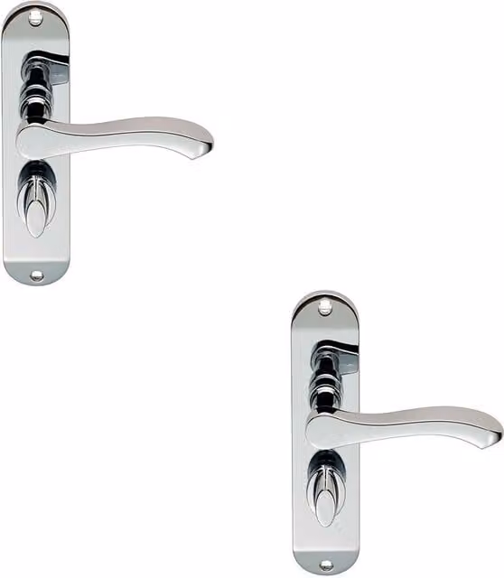 Loops 2x Pair Scroll Lever Bathroom Door Handles with Backplate, Chrome, W: 18 cm, H: 4 cm