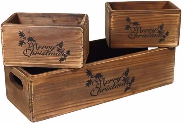 Minster Merry Christmas Wooden Boxes Set of 3 in Brown