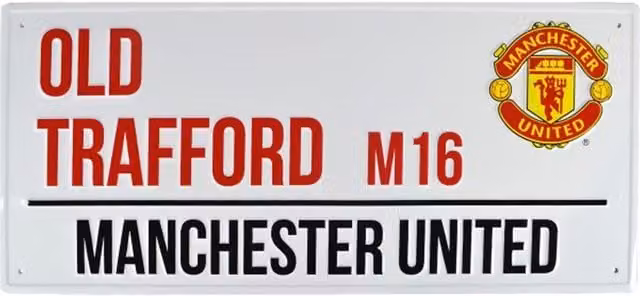 Manchester United FC Metal Rectangular Wall Sign in Red, Yellow and White