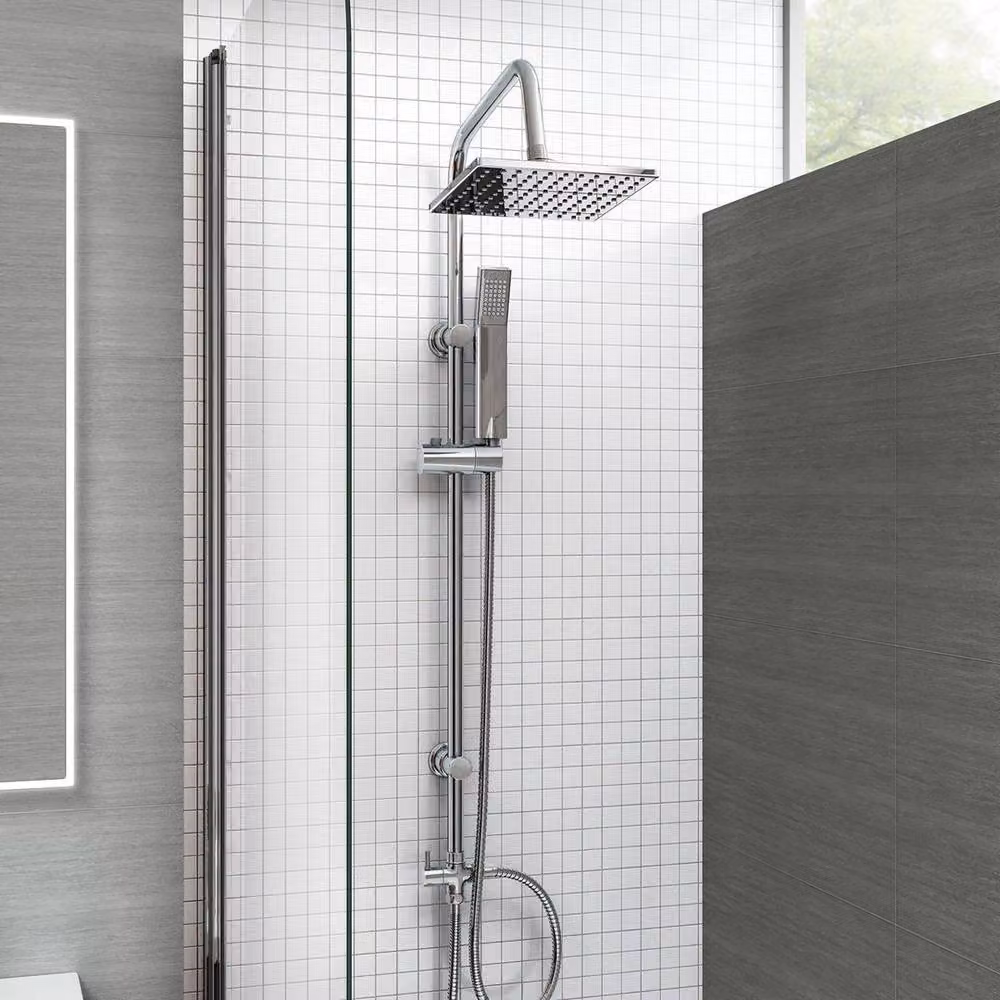 PAWNORA Twin Head Waterfall Shower Kit with Hand Shower and Wall Bar in Chrome Silver – 2
