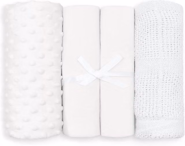 My Little World Moses Basket 4-Piece Starter Set in White with 2 Sheets and 2 Blankets