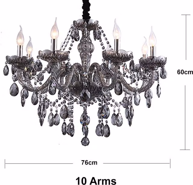 Genuine K9 Smoky Grey Crystal Chandelier in Metal, Diameter: 76 cm