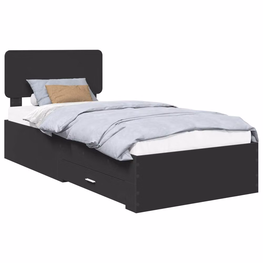 Berkfield Home Black Engineered Wood Bed Frame with Headboard W: 75 cm, L: 190 cm – 2