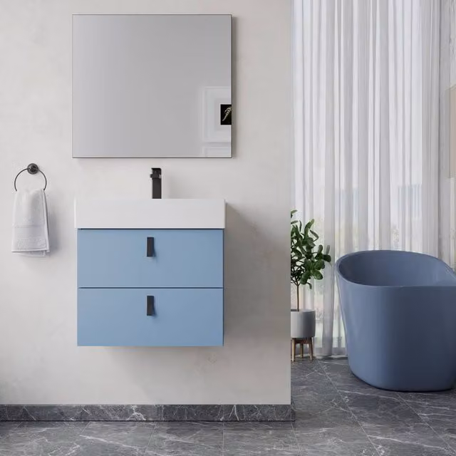 Banyetti Invicta 600mm Wall Hung Vanity with Veneto 1 Tap Hole Basin, Powder Blue – 1