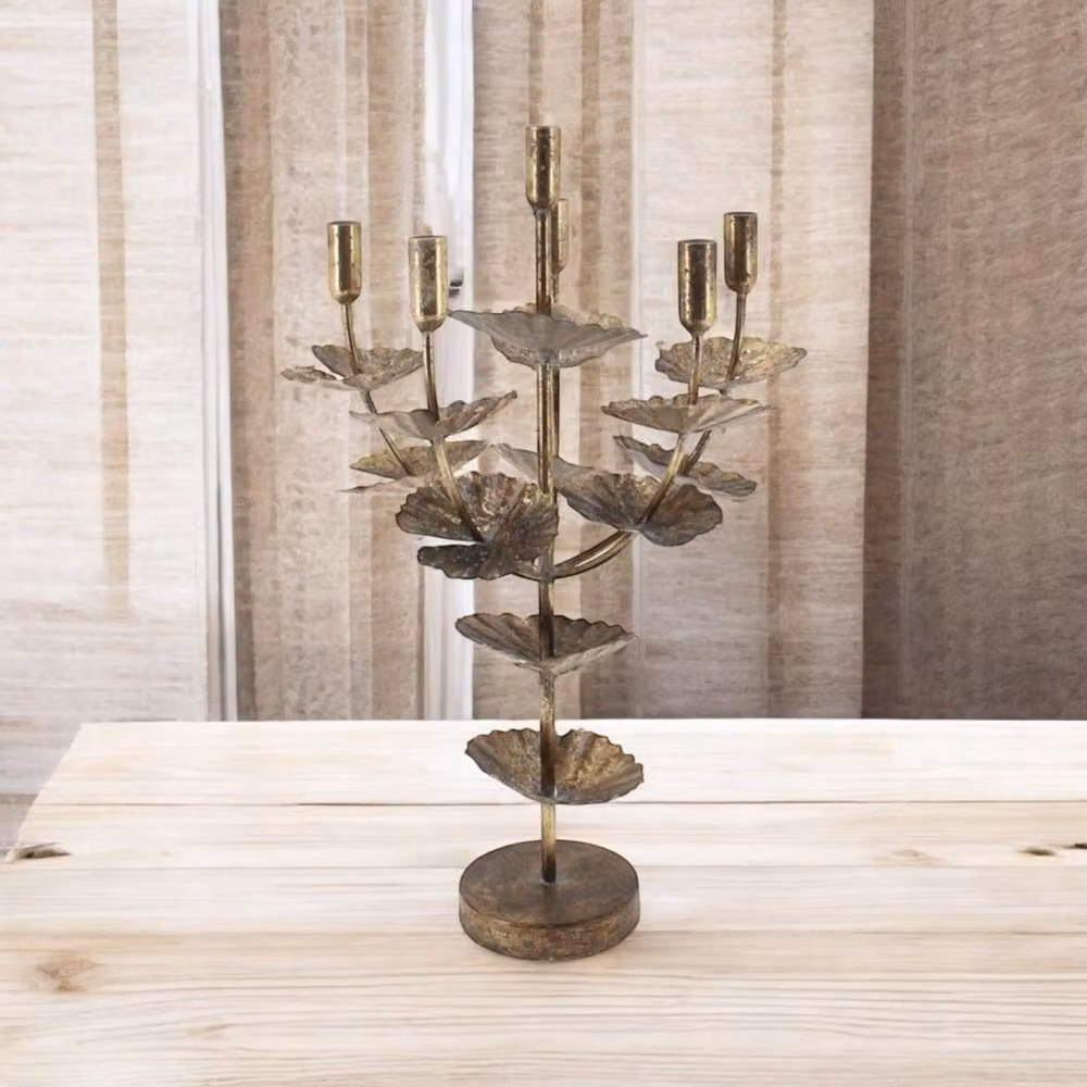 Minster Gold Metal Floral Taper Candle Holder, W: 36 cm, D: 34 cm, H: 57 cm – 2