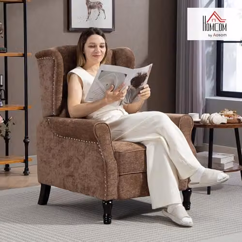 HOMCOM Vintage Recliner Armchair with Integrated Footrest and Solid Wood Frame in Brown – 2