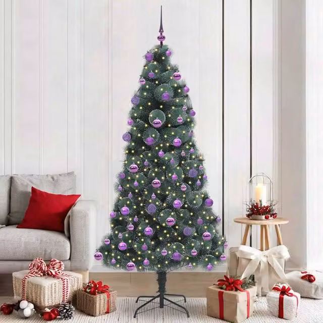 Berkfield Home Pre-lit Artificial Christmas Tree with Ball Set, Green, Height: 210 cm