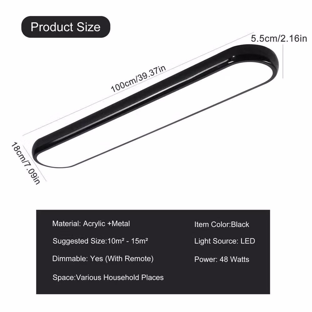 NIVOR Modern Acrylic Linear LED Dimmable Flush Mount Ceiling Light with Remote Control in Black – 2