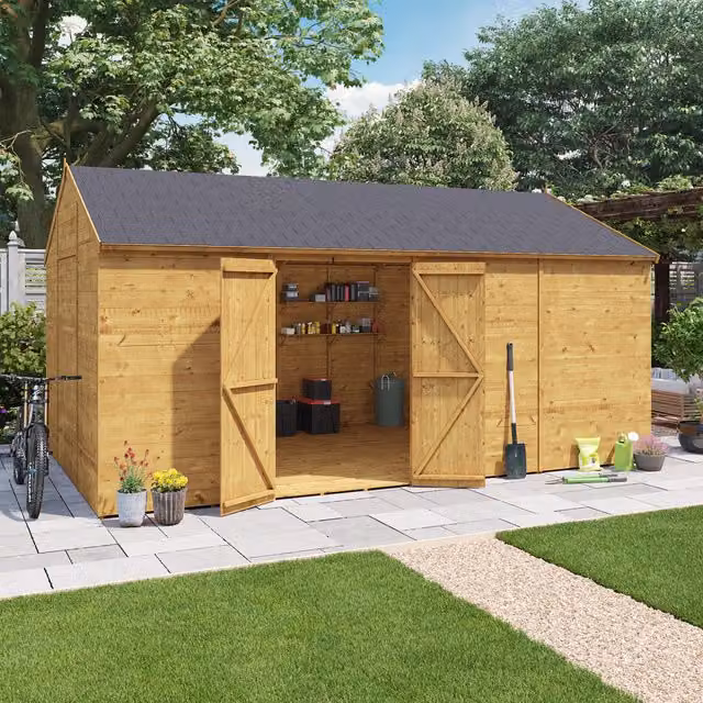 BillyOh Brown Wooden Reverse Apex Workshop with Tongue and Groove Construction and Gable Roof