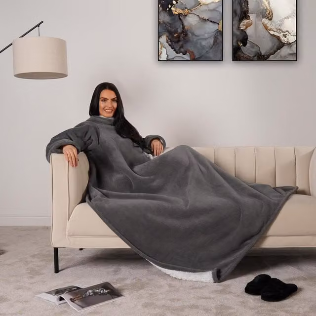 OHS Oversized Wearable Fleece Blanket Throw in Grey
