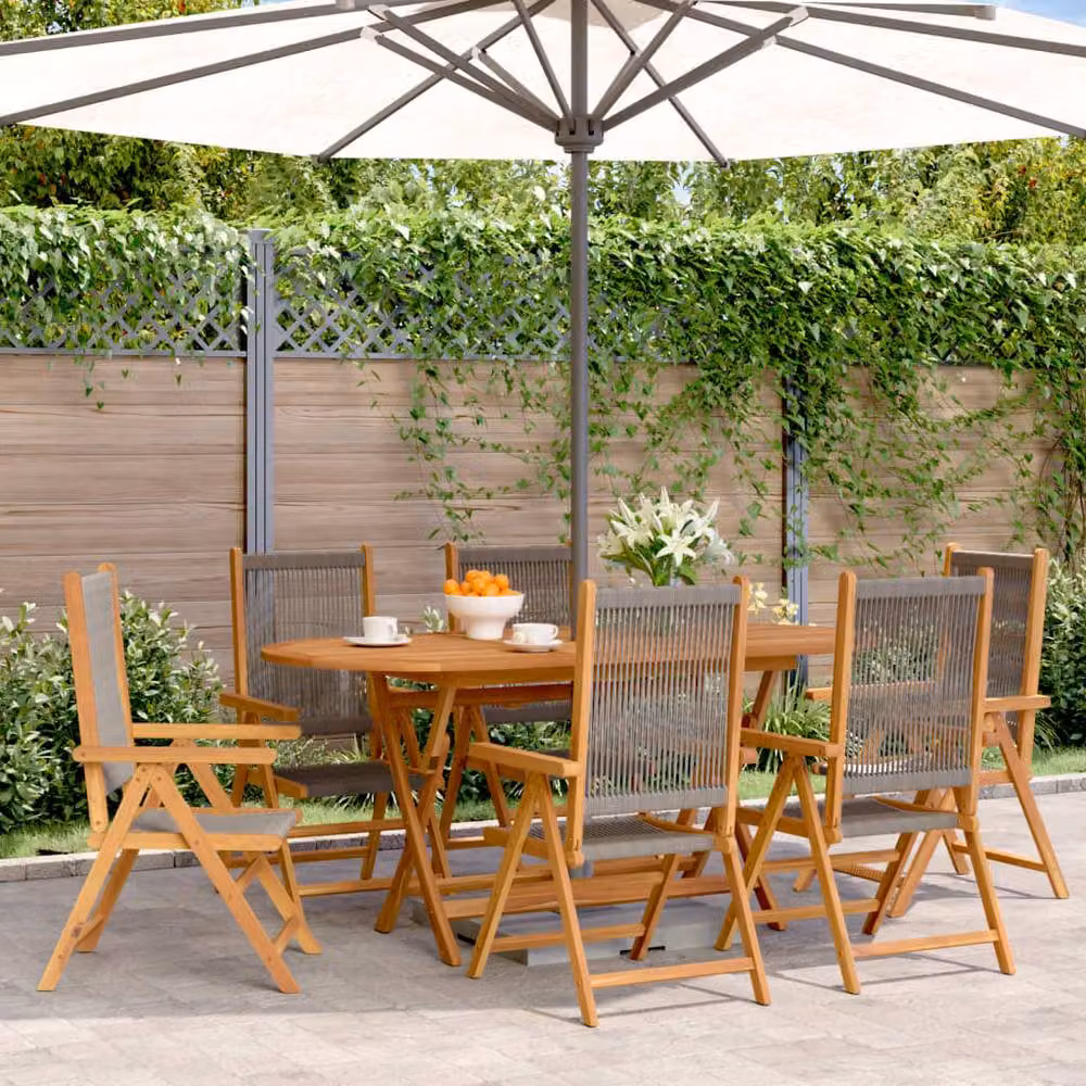 Berkfield Home Set of 6 Reclining Grey Acacia Wood Garden Chairs with Armrests – 2