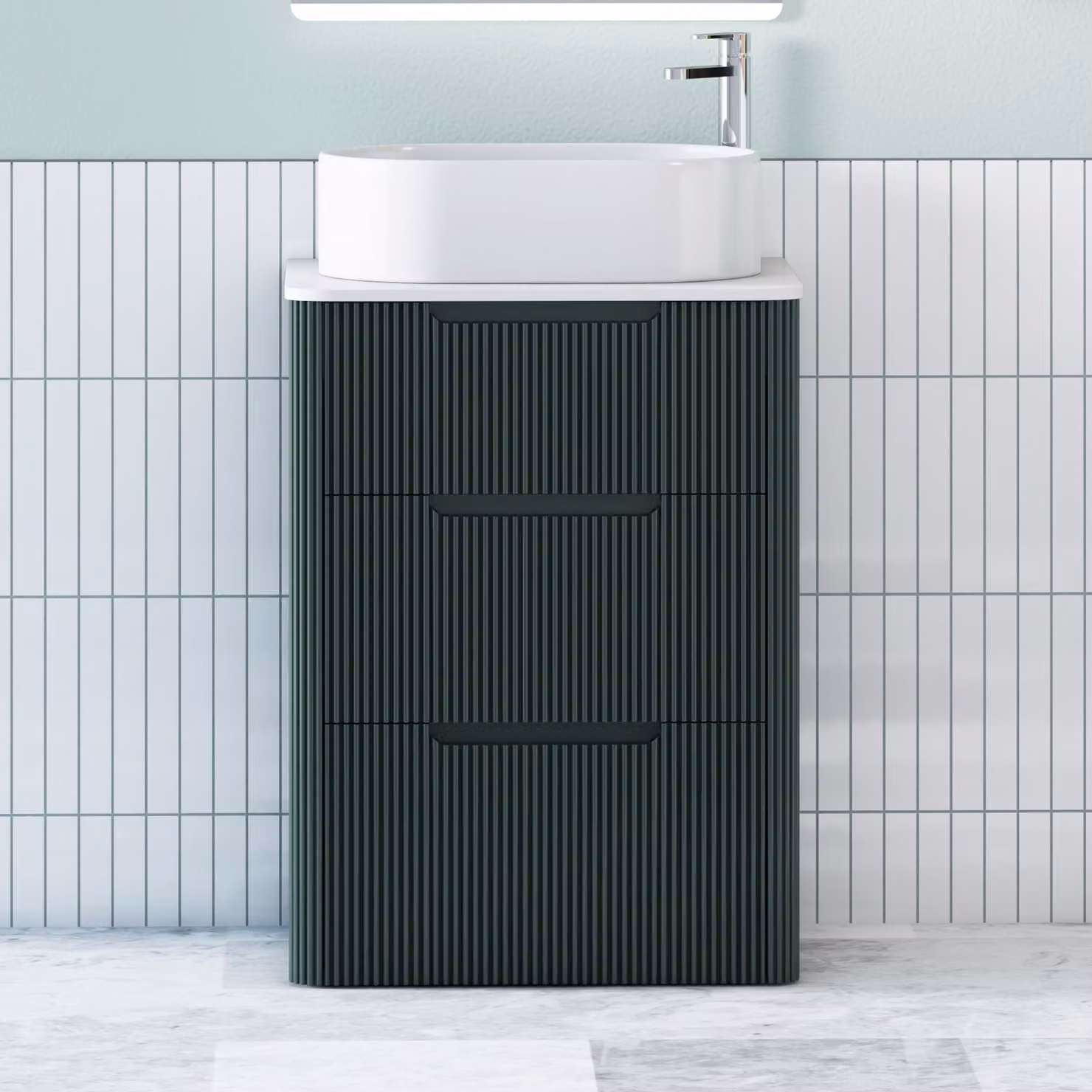 Royal Bathrooms Avenza Floor Standing Vanity Unit with Peak Basin, Moss Green and White, Depth: 60 cm