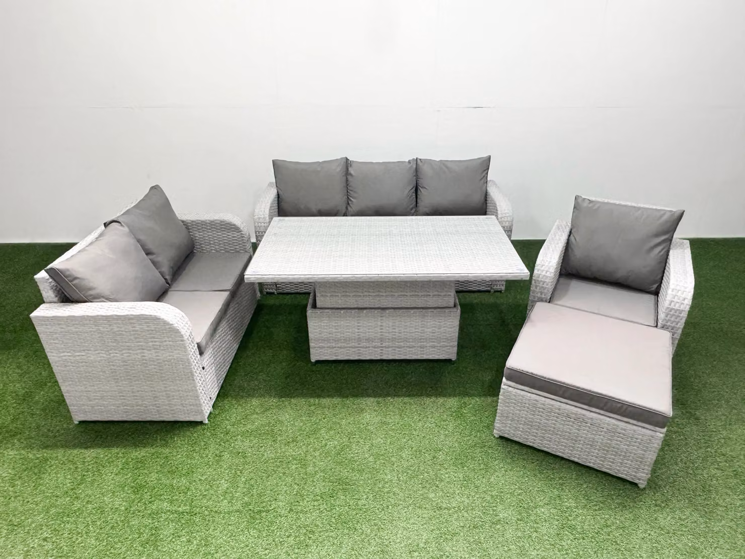 Fimous Patio 7 Seater Grey Rattan Outdoor Furniture Set with Upholstered Cushions and Adjustable Coffee Table – 2
