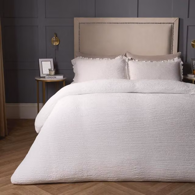 OHS White Seersucker Minimalist Duvet Set, 140 x 200 cm